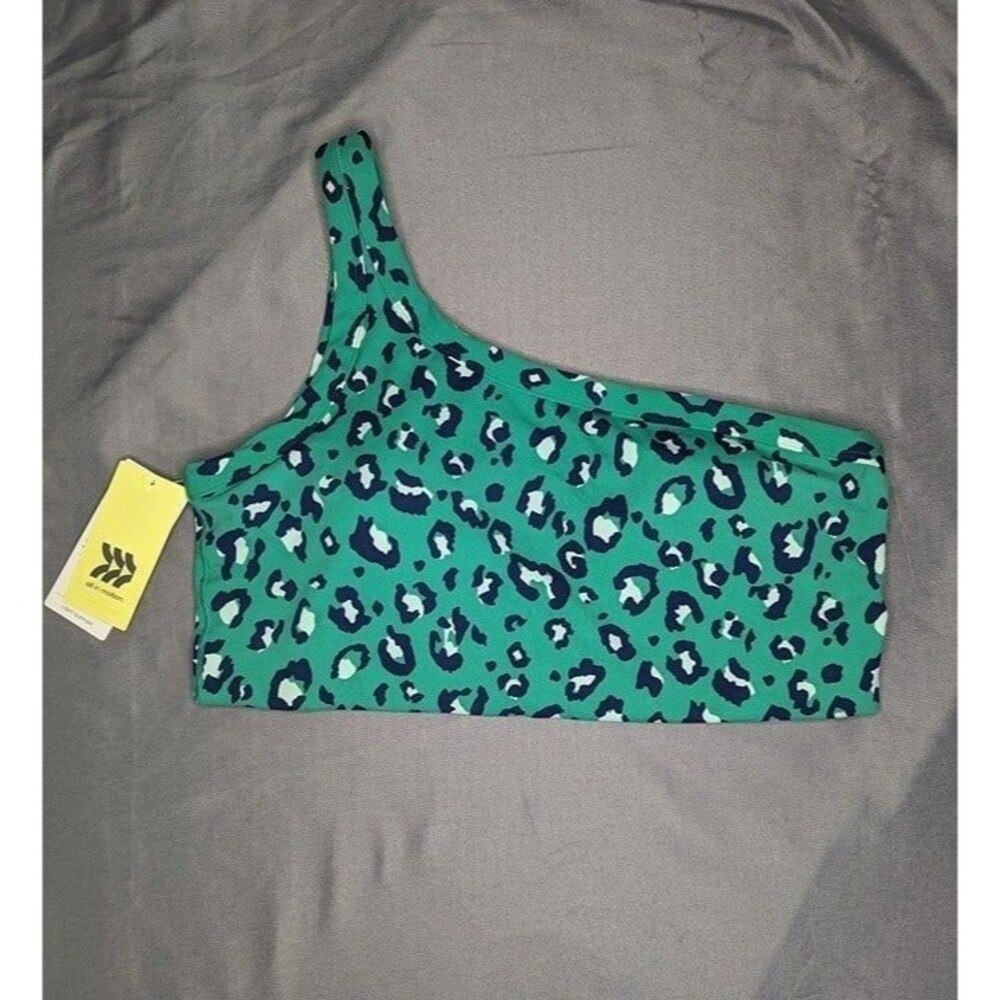 Women's All in Motion Light Support Leopard Asymmetrical Sports Bra Green XS - Picture 4 of 8